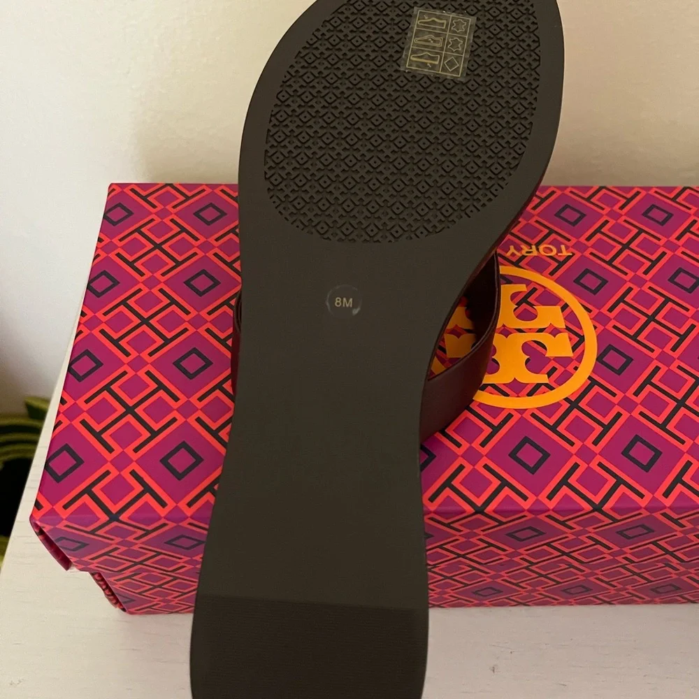Tory Burch Deep Wine Leather Thong Sandals